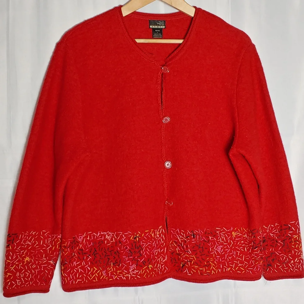 Vintage Sigrid Olson Sweater‎ Embroidered Shetland Wool Cardigan Boho Lagenlook